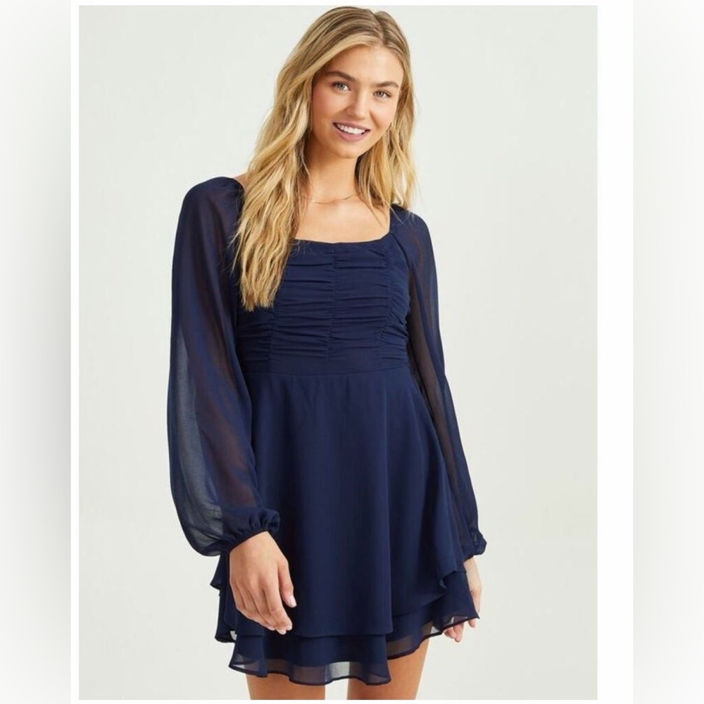 Altar’d State Lori Mini Navy Blue Chiffon Dress - Size Small